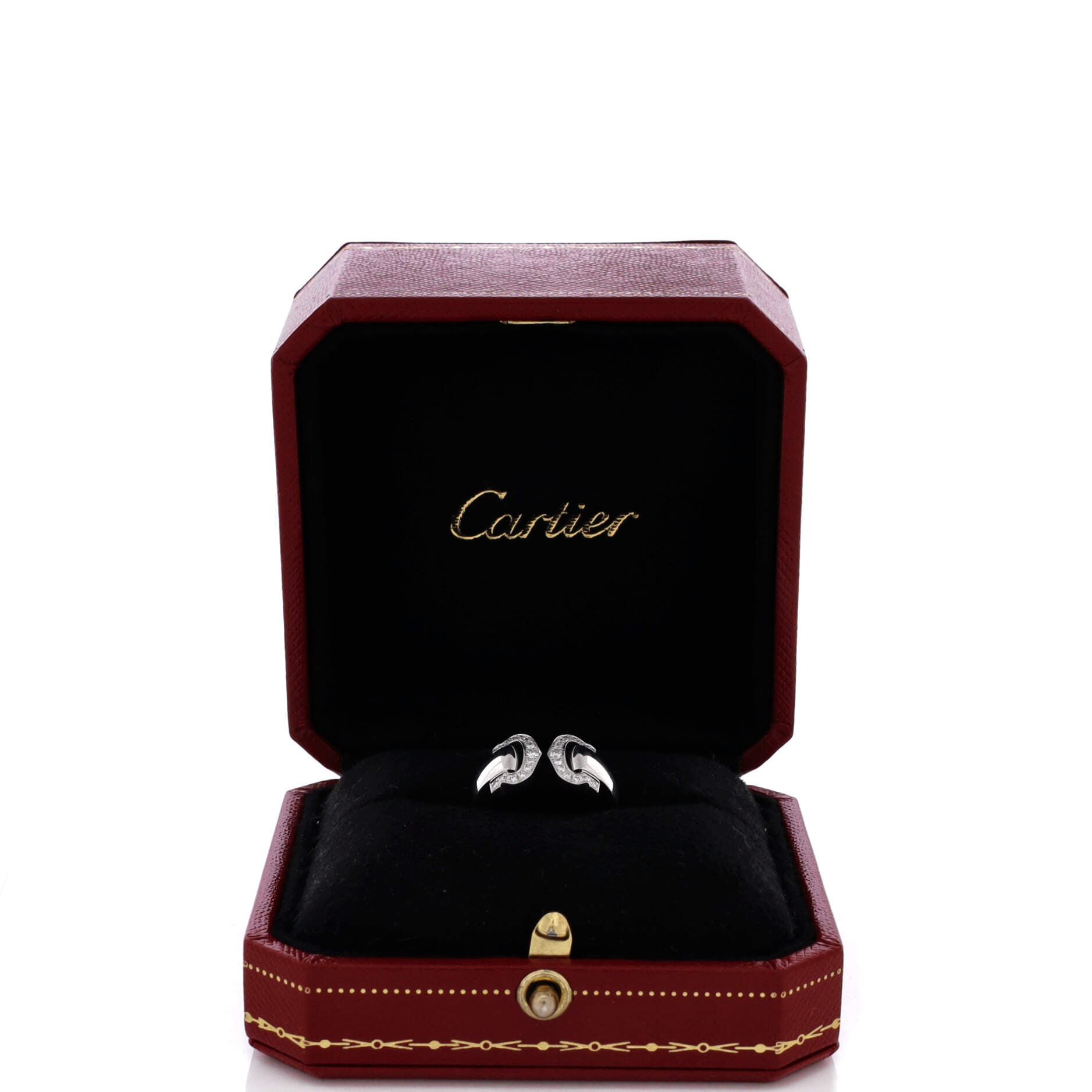 Vintage C de Cartier Ring 18K White Gold with Diamonds, Alternate, color, Metallic Gold