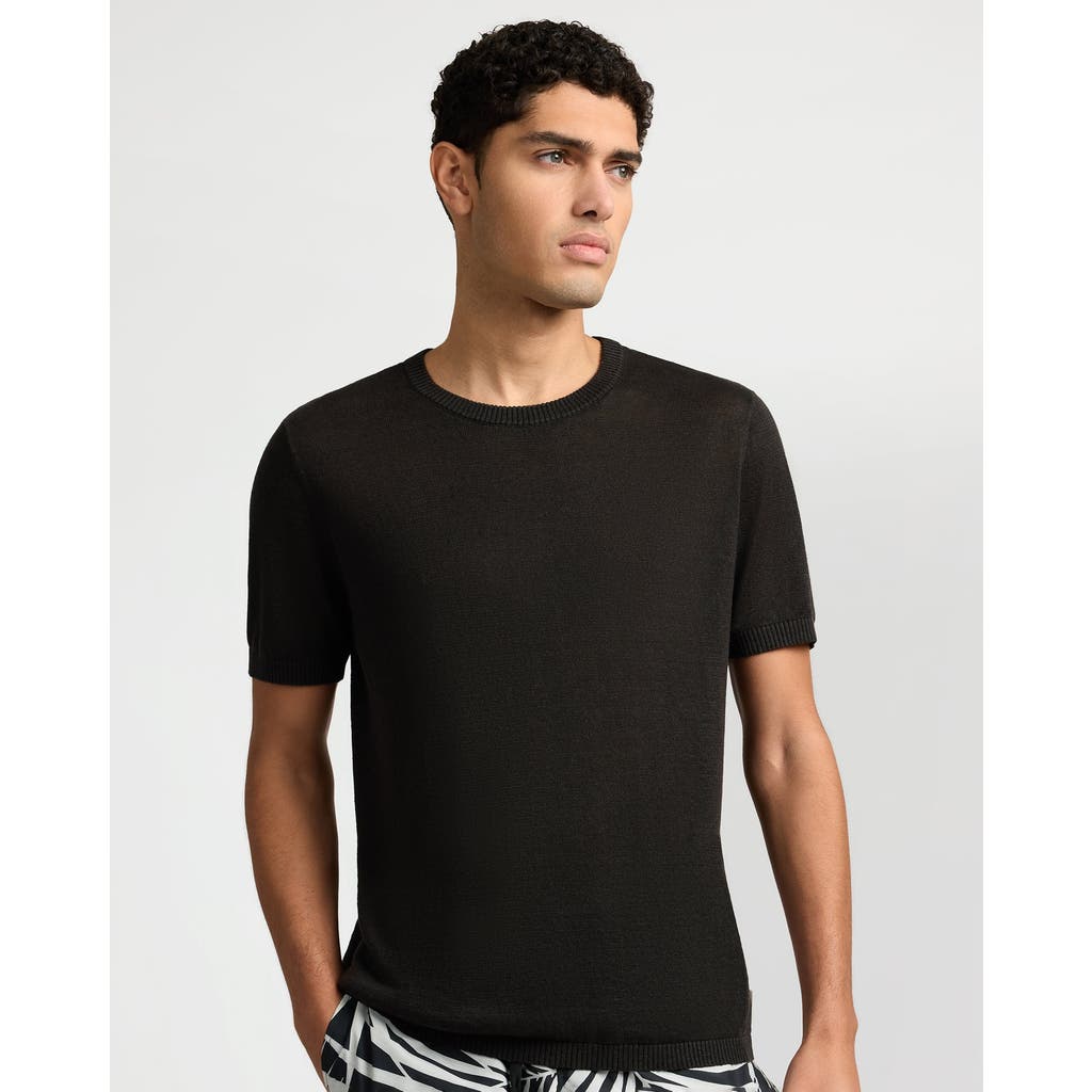 Onia Linen Knit Tee Shirt In Black
