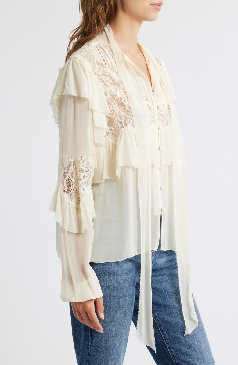 LoveShackFancy Farah Ruffle Detail Button-Up Shirt, Alternate, color, Ivory
