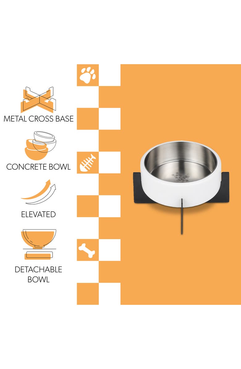 The Licker Store Intersecta Small/Medium Concrete and Stainless Steel Bowl 16oz (2 Cups) with Metal Stand Pet Feeder, Alternate, color, White/Black