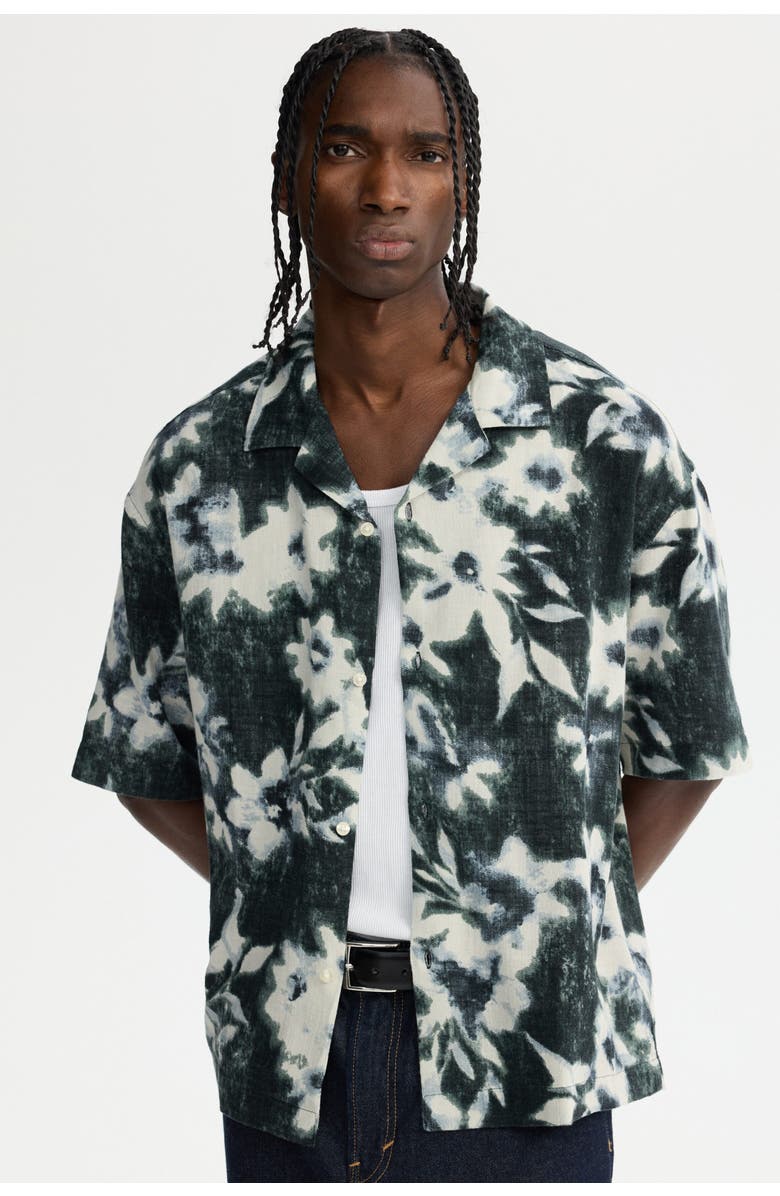 H&M Relaxed Fit Resort Shirt, Alternate, color, Black/Floral