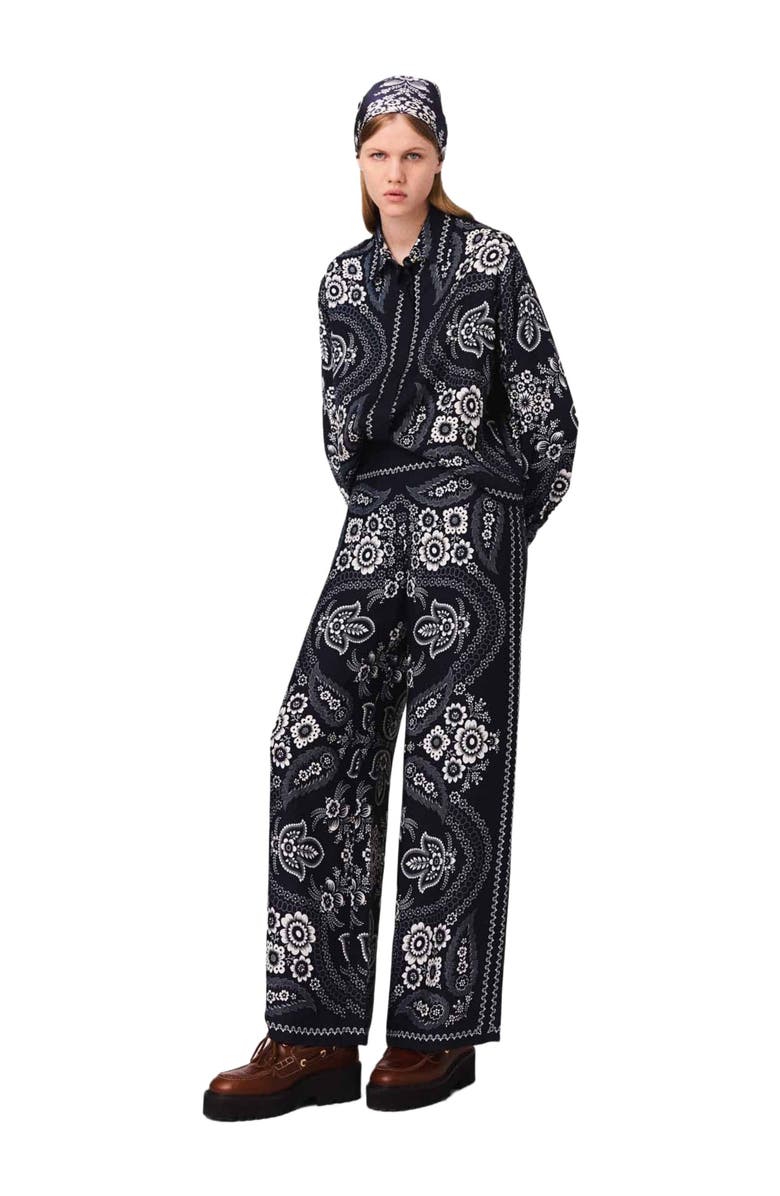 maje Flowing bandana print pants, Main, color, Navy Bandana Print