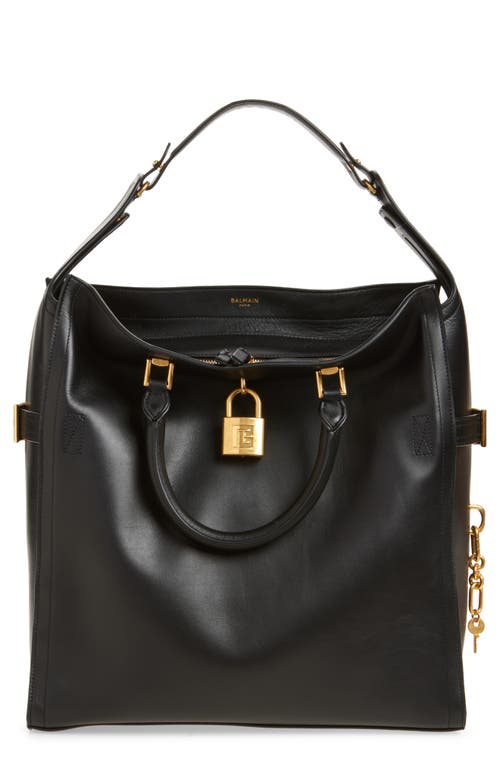 Balmain Large Pulse Waxy Calfskin Tote In Black