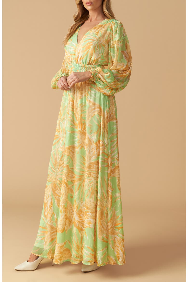 Palm Frond Print Maxi Dress, Alternate, color, SAGE