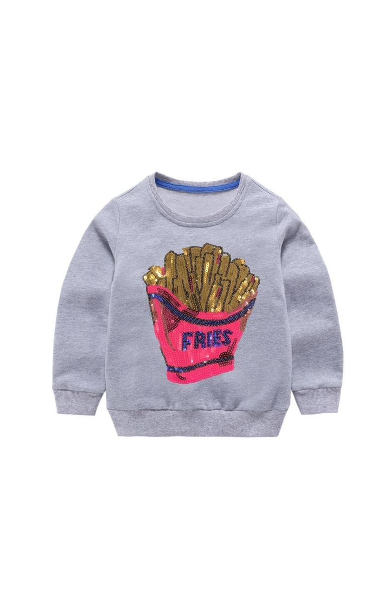 Lola + The Boys French Fries Grey Sweatshirt, Main, color, Grey
