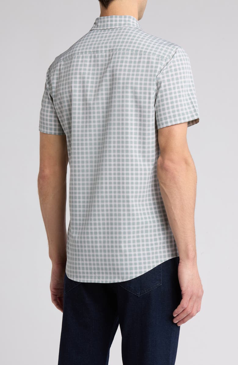 14th & Union Grid Print Short Sleeve Performance Button-Up Shirt, Alternate, color, Grey Blue Bill Grid