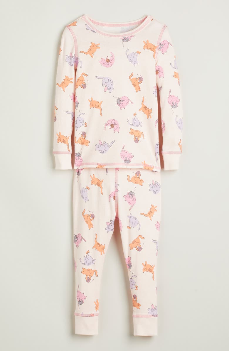 Nordstrom Kids' Print Fitted Cotton Two-Piece Pajama Set, Main, color, Pink Kittens Play