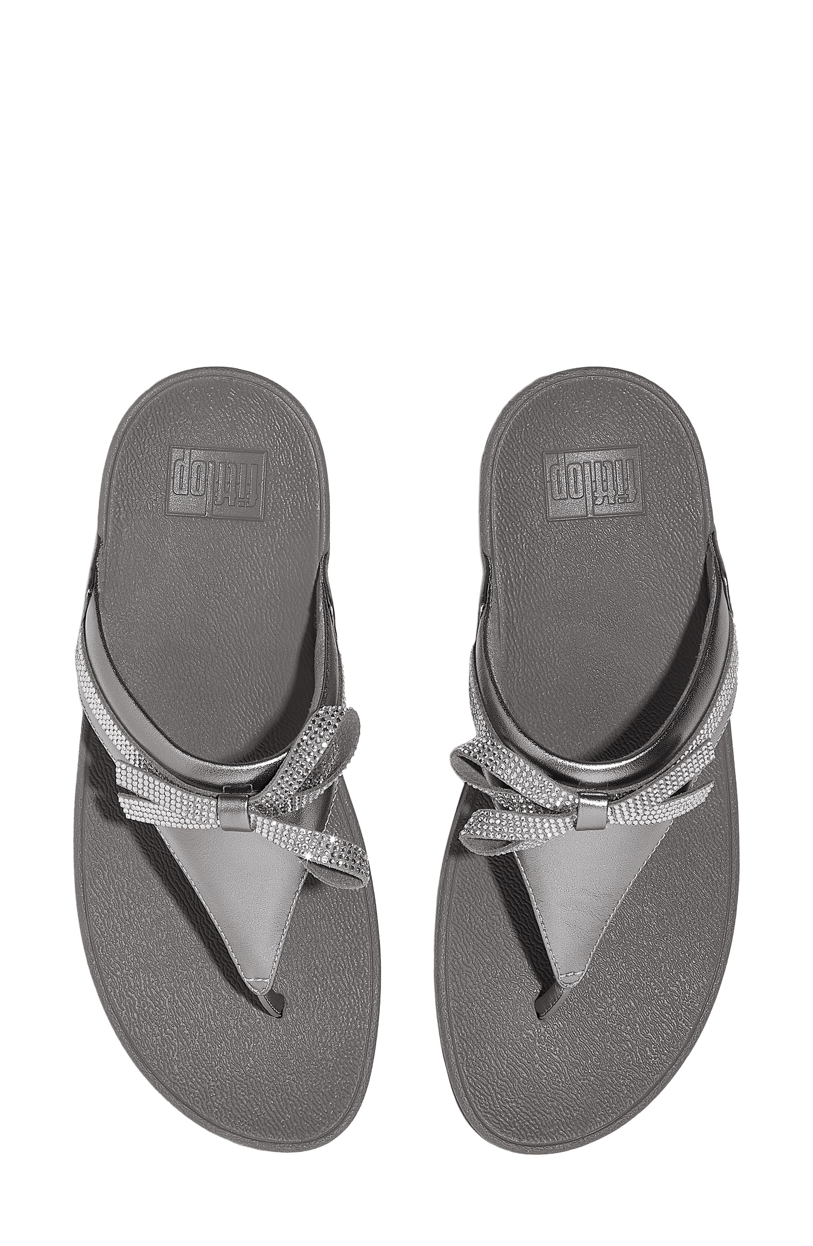 Lulu Glitz Bow Post Toe Wedge Sandal, Alternate, color, SILVEREEN