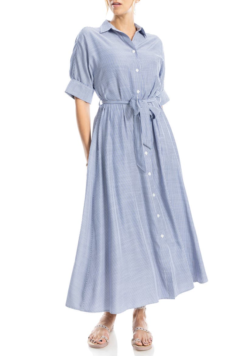 Stripe Short Sleeve Maxi Shirtdress, Alternate, color, INDIGO/ OFF WHITE