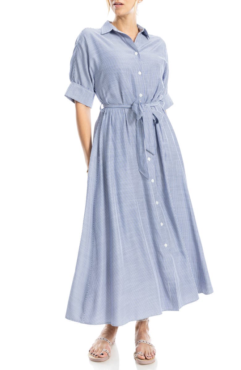 MAX STUDIO Stripe Short Sleeve Maxi Shirtdress, Alternate, color, Indigo/ Off White