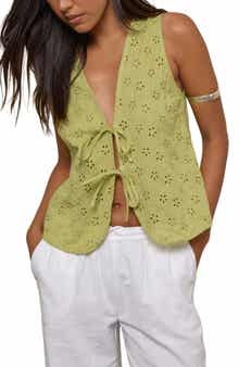 Motel Kayve Eyelet Embroidered Tie Front Cotton Top