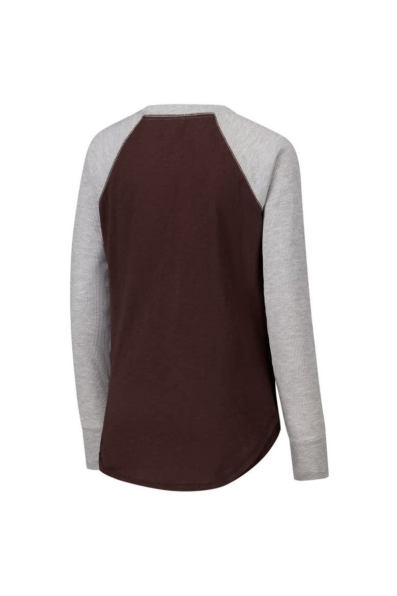 Women's G-III 4Her by Carl Banks Brown/Heather Gray Cleveland Browns Waffle Knit Raglan Long Sleeve T-Shirt, Alternate, color, Brown
