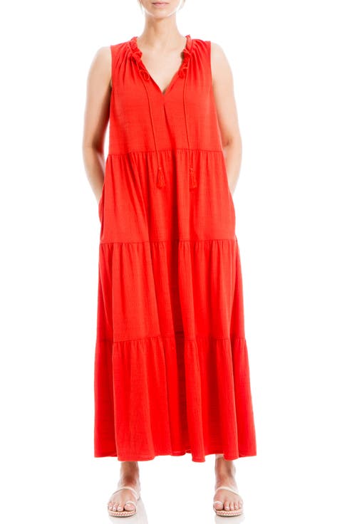Tie Neck Tiered Jersey Maxi Dress