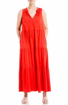 Tie Neck Tiered Jersey Maxi Dress