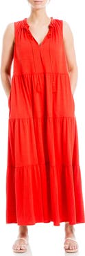 MAX STUDIO Tie Neck Tiered Jersey Maxi Dress