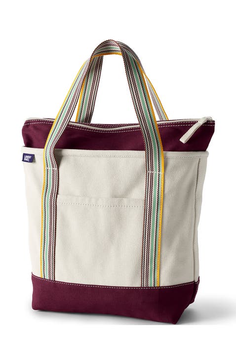 Zip Top Long Handle Canvas Tote Bag