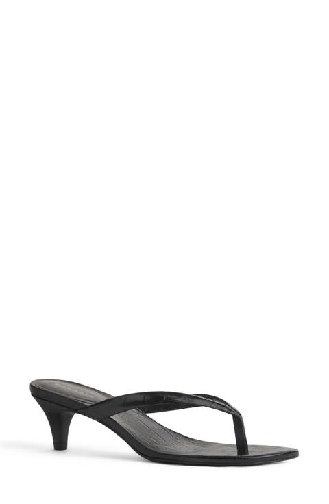 Amelia Croc Embossed Leather Heeled Thong Sandal