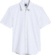 BOSS Liam Geo Print Short Sleeve Stretch Nylon Button-Up Shirt