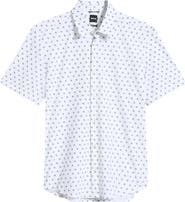 BOSS Liam Geo Print Short Sleeve Stretch Nylon Button-Up Shirt