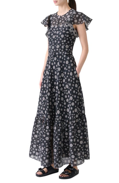 AKRIS PUNTO AKRIS PUNTO CIRCLE PRINT BURNOUT STRIPE FLUTTER SLEEVE MAXI DRESS