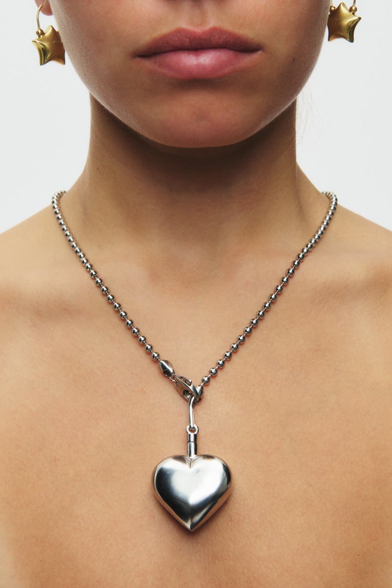 Puffed Heart Necklace II, Alternate, color, Silver