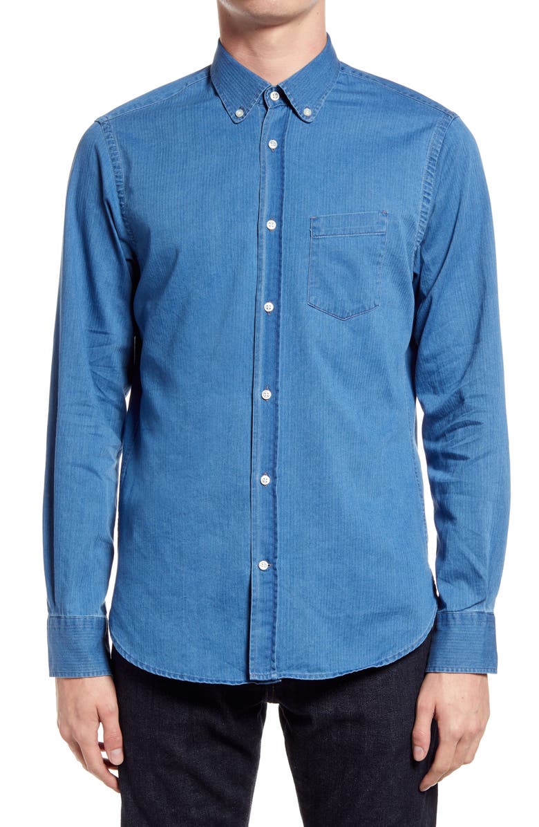 Officine Générale Antime Textured Denim Button-n Shirt, Main, color, 