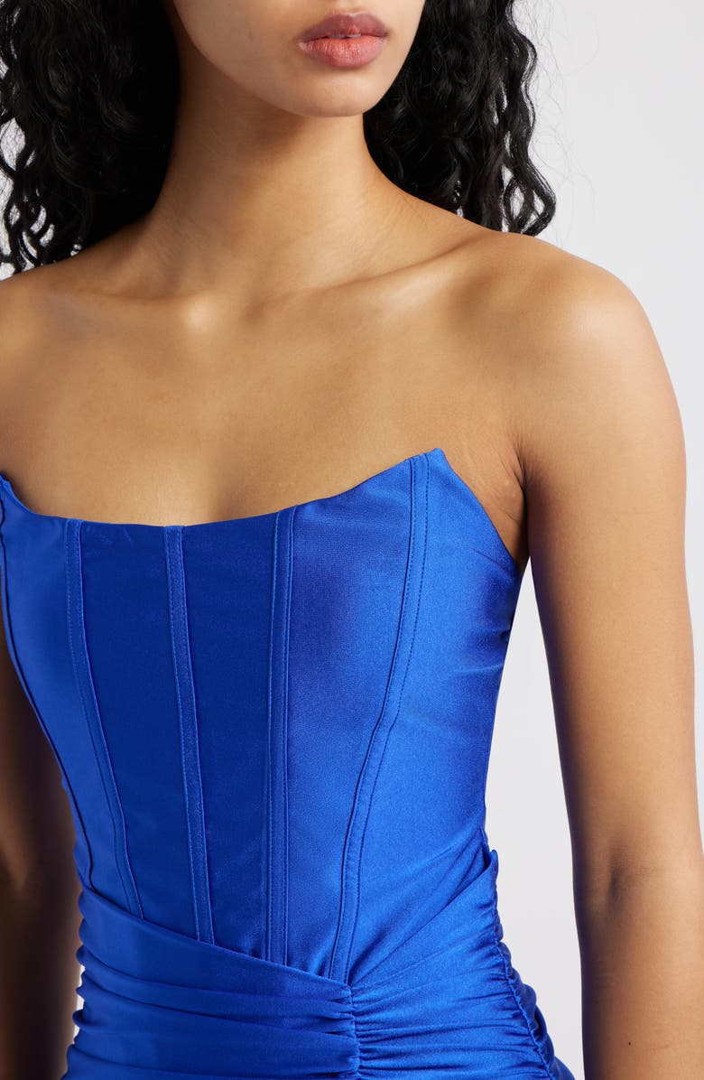 Emerald Sundae Stretch Satin Corset Gown, Alternate, color, Cobalt