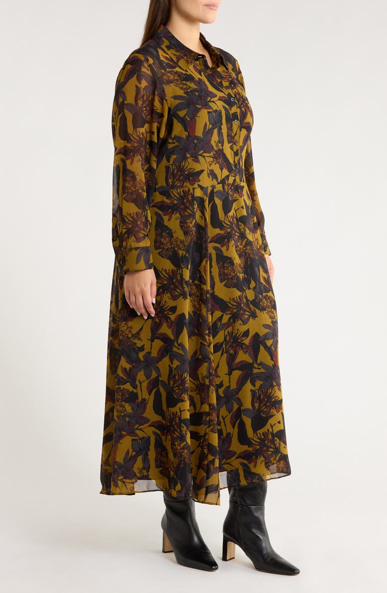 Nordstrom Floral Long Sleeve Maxi Shirtdress, Alternate, color, Black Multi Quynh Bloom