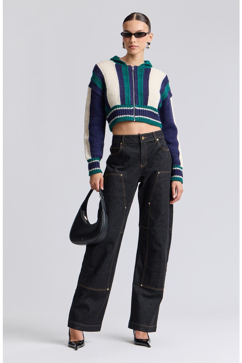 Striped Chunky Zip Cardigan, Alternate, color, NAVY COMBO