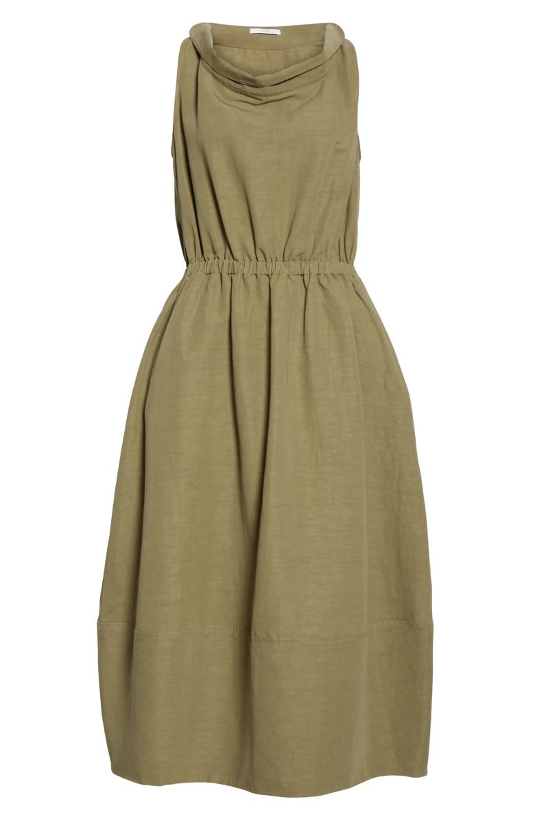 CO Cinched Cowl Neck Cotton & Linen Blend Midi Dress, Alternate, color, 