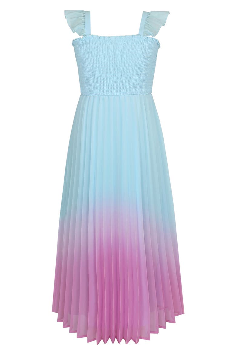 Kids' Ombré Pleated Maxi Dress, Main, color, AQUA/PINK