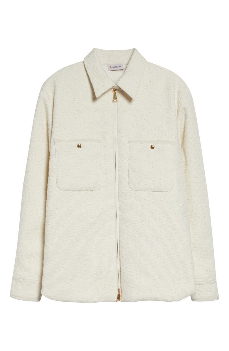 Moncler Cotton Blend Bouclé Down Shirt Jacket, Alternate, color, White