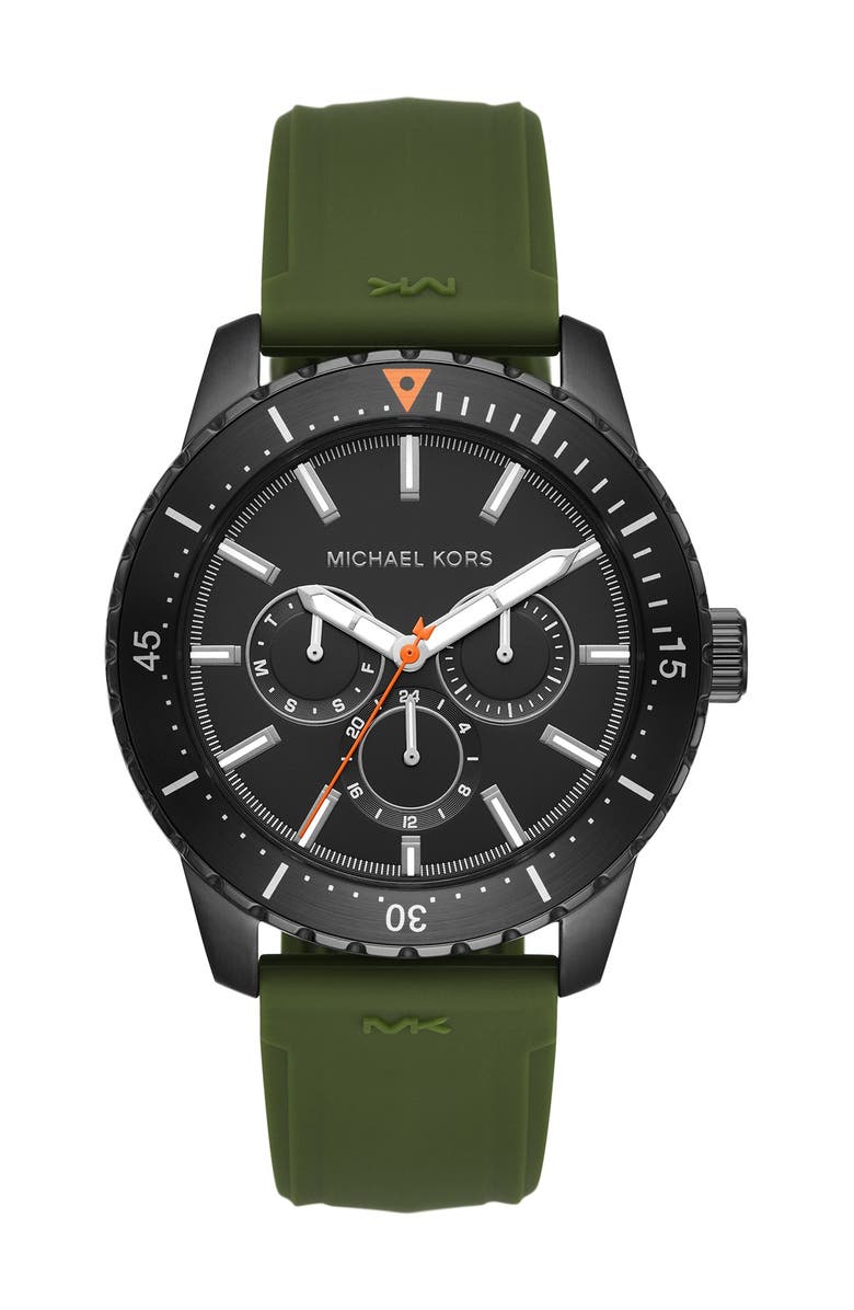 MICHAEL Michael Kors Men's Cunningham Multifunction Olive Silicone Watch, 44mm, Alternate, color, 