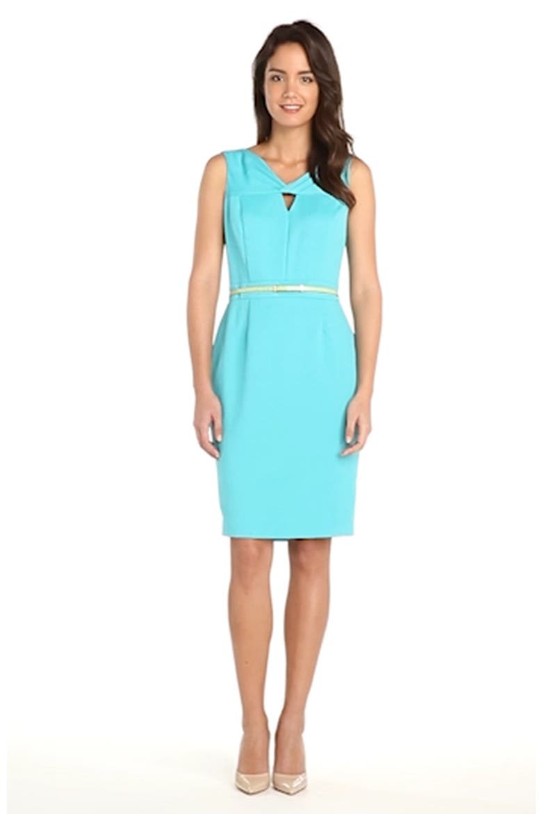 Cutout Textured Sheath Dress, Alternate, color, AQUA