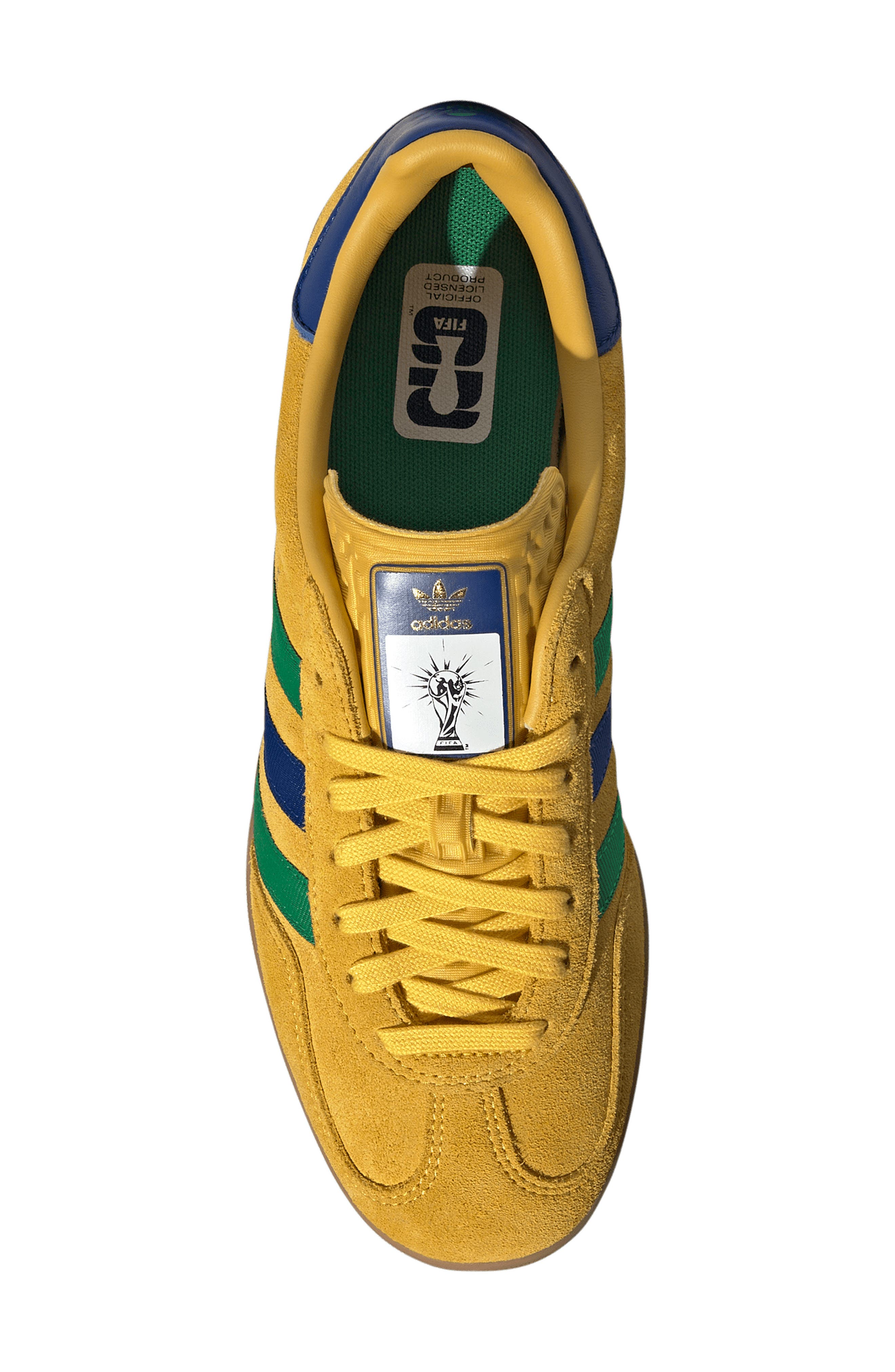x FIFA Gender Inclusive Gazelle Indoor Sneaker, Alternate, color, YELLOW/ ROYAL/ GREEN