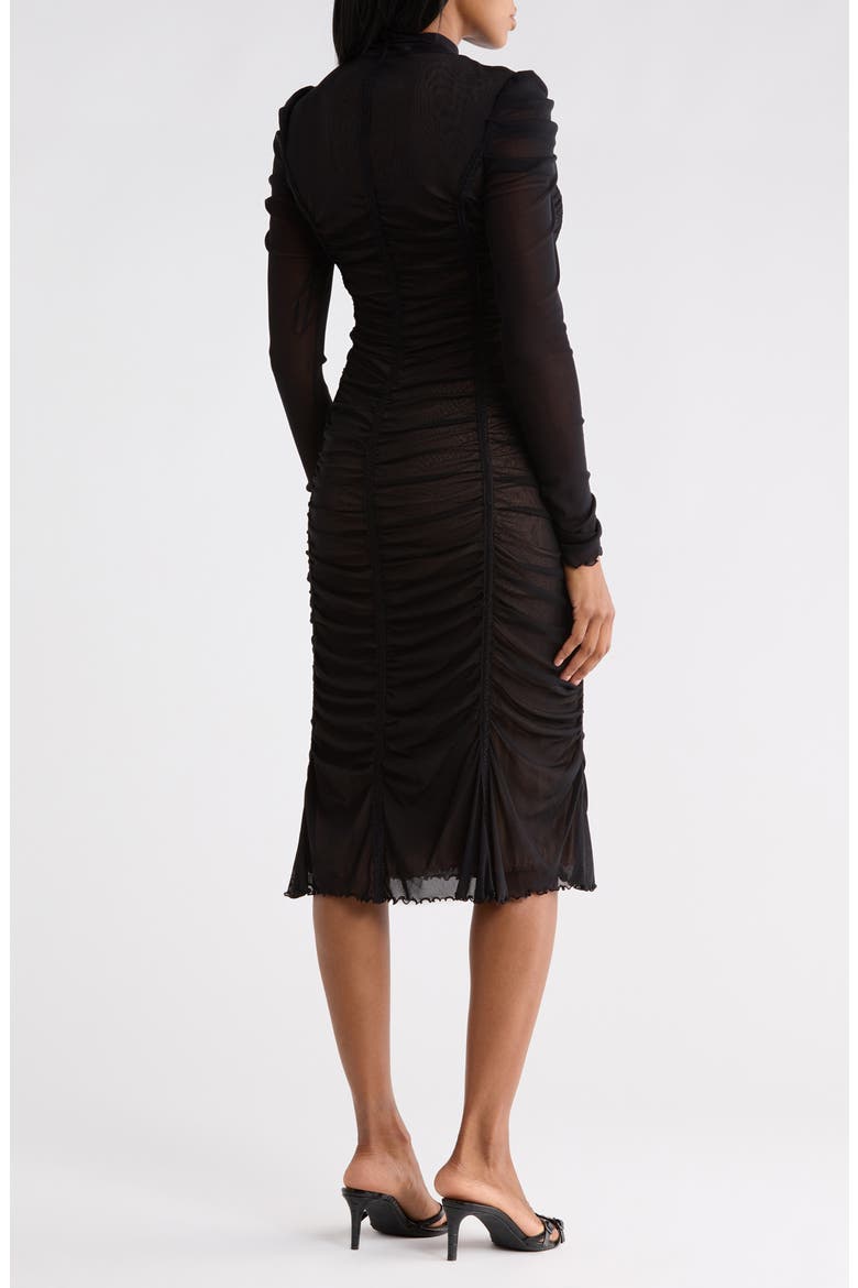 Carmela Ruched Midi Dress, Alternate, color, BLACK