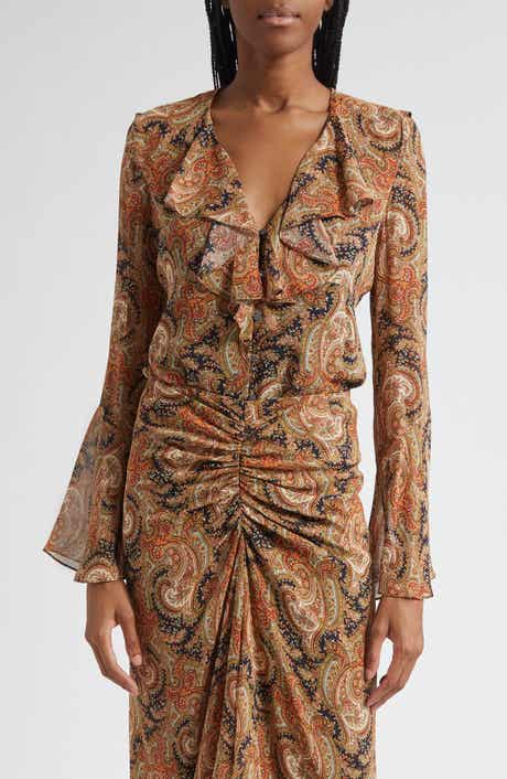 Veronica Beard Kyrie Ruffle Bell Sleeve Silk Button-Up Shirt