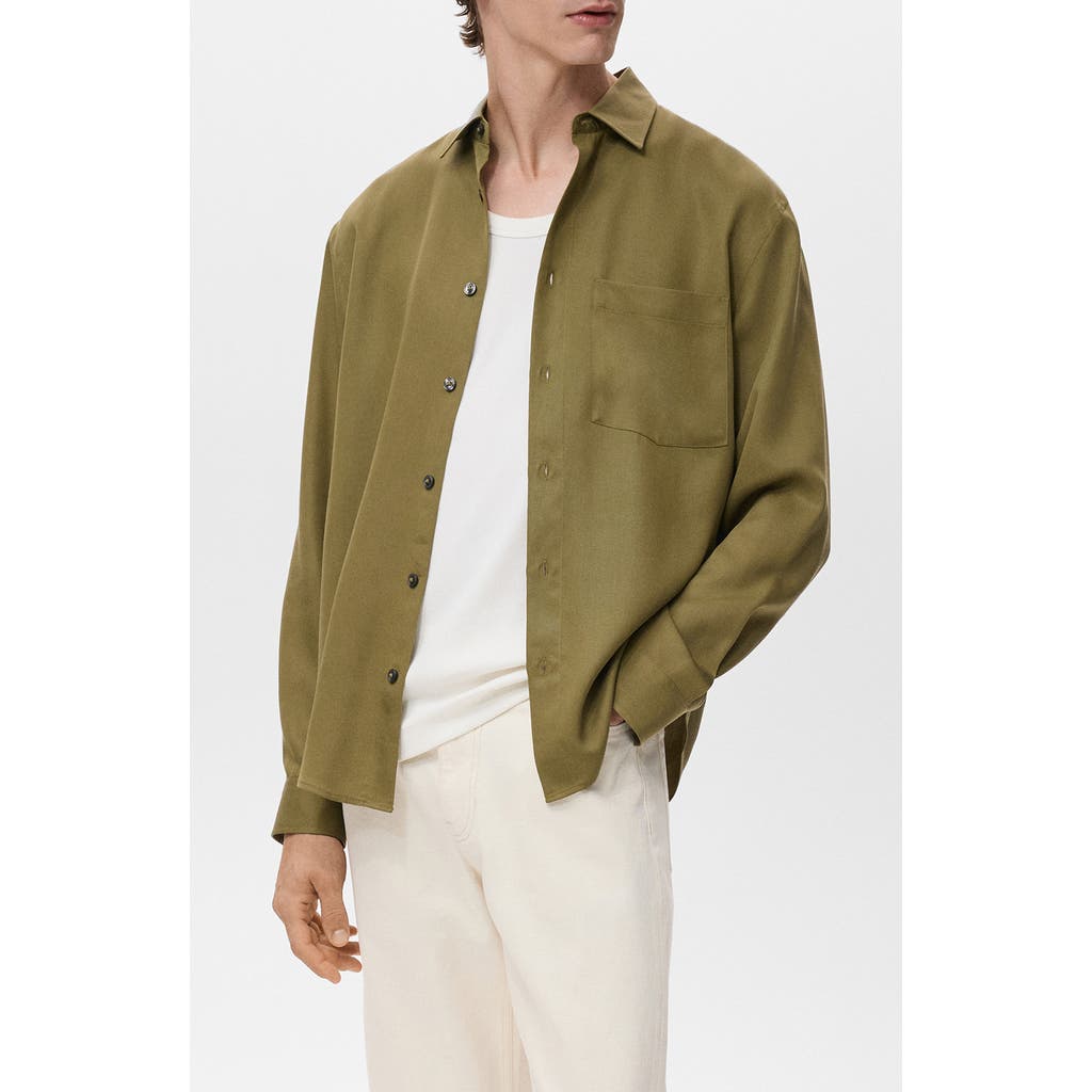 Mango Relaxed Fit Button-up Shirt In Green