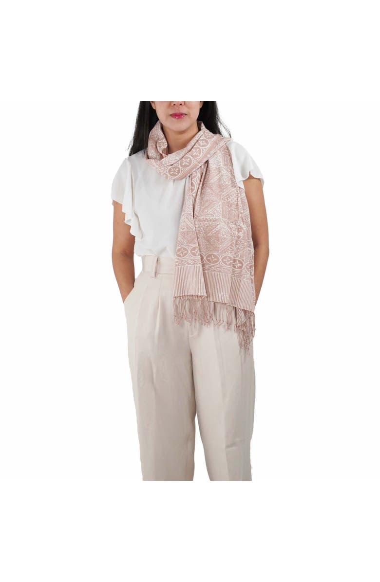 Kasih Co-op Handmade Batik Scarf, Alternate, color, Apricot Grid