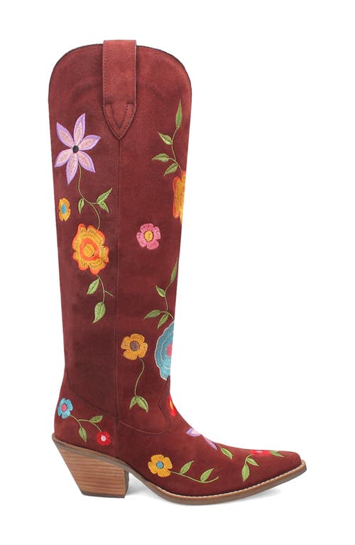 Dingo Flower Power Knee High Western Boot In Burgundy