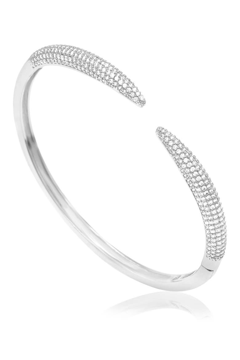Cubic Zirconia Pavé Open Claw Cuff Bracelet, Alternate, color, SILVER