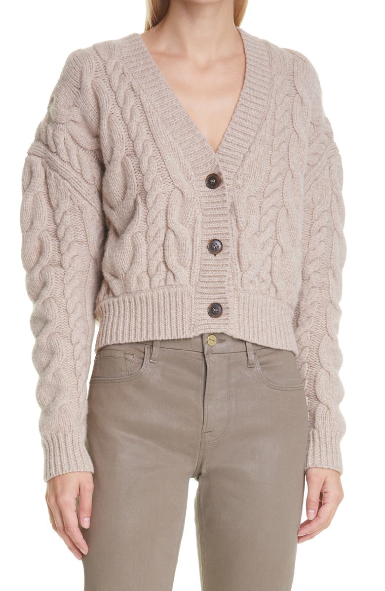 FRAME Merino Wool Cable Cardigan, Main, color, 