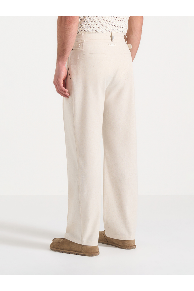 Dorian Relaxed Fit Twill Pleated Linen Trousers, Alternate, color, Natural