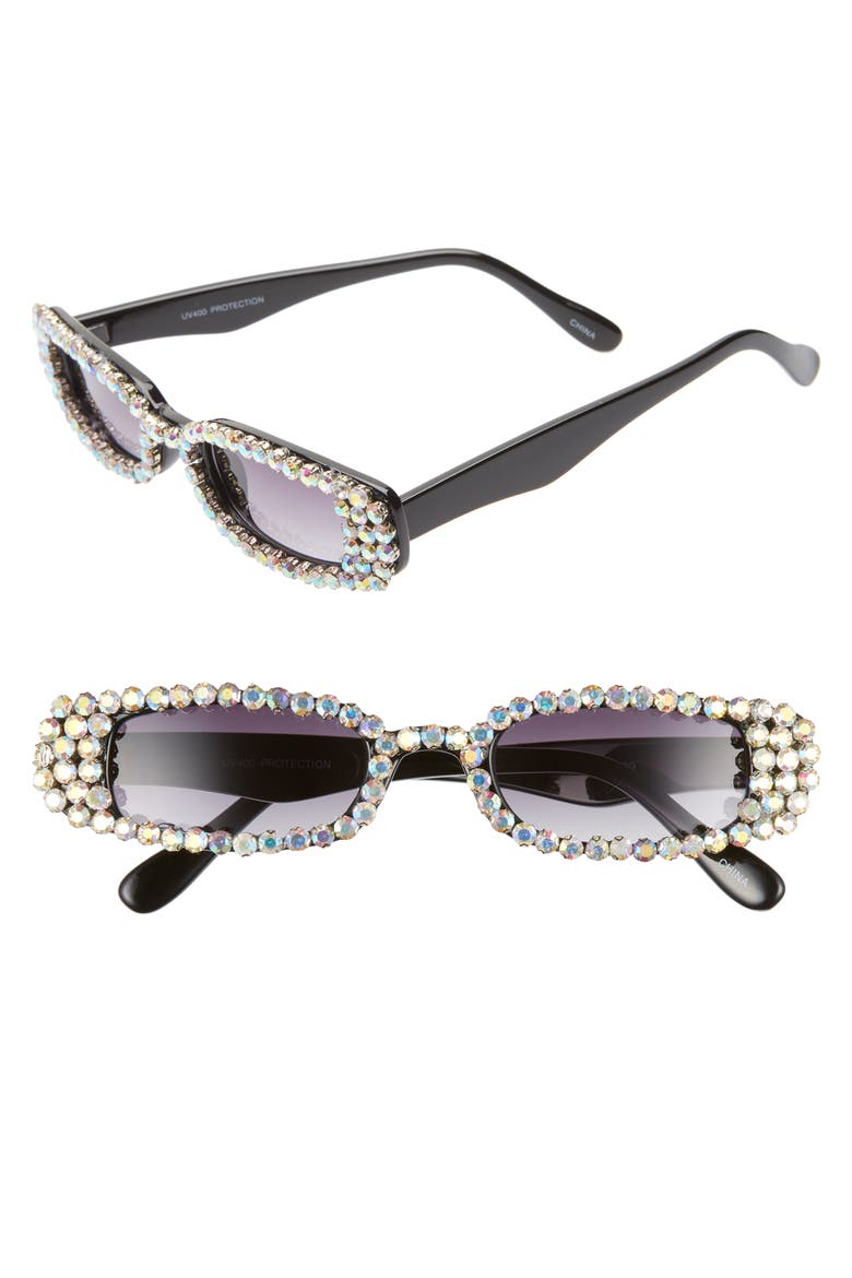 Crystal Mini Rectangle Sunglasses, Main, color, BLACK/ CRYSTAL