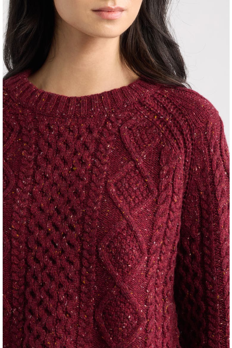 Fisherman Cable Knit Pullover Sweater, Alternate, color, WINE DONEGAL