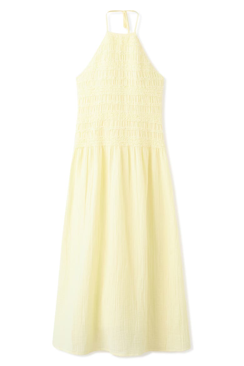 Smocked Crinkle Halter Midi Dress, Alternate, color, PASTEL YELLOW