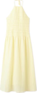 MANGO Smocked Crinkle Halter Midi Dress