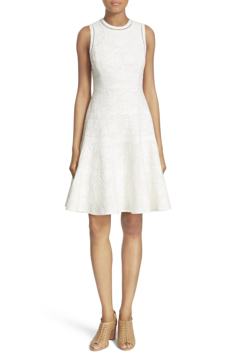 Jacquard Knit Sleeveless Fit & Flare Dress, Main, color, SEA SALT