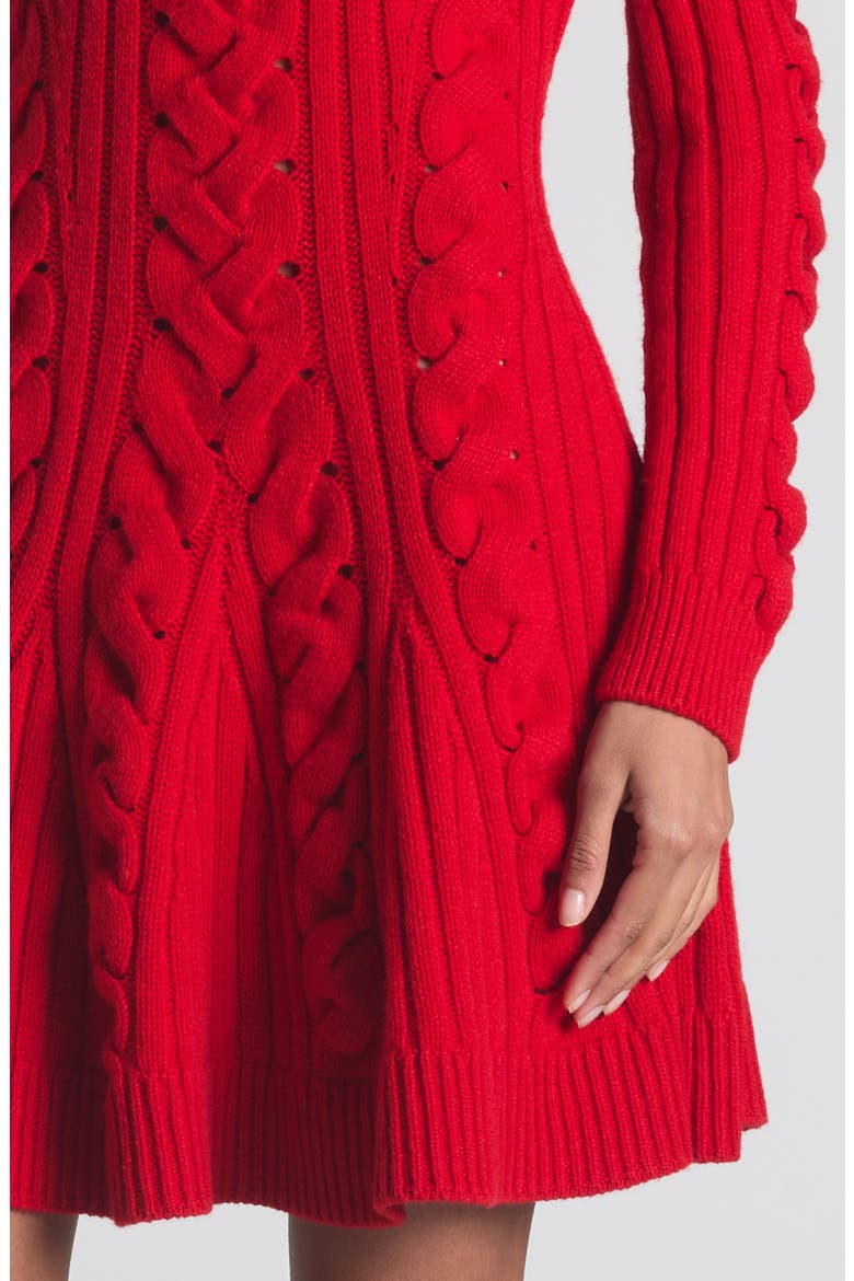 Long Sleeve Cable Knit Wool & Cashmere Mini Sweater Dress, Alternate, color, POPPY RED