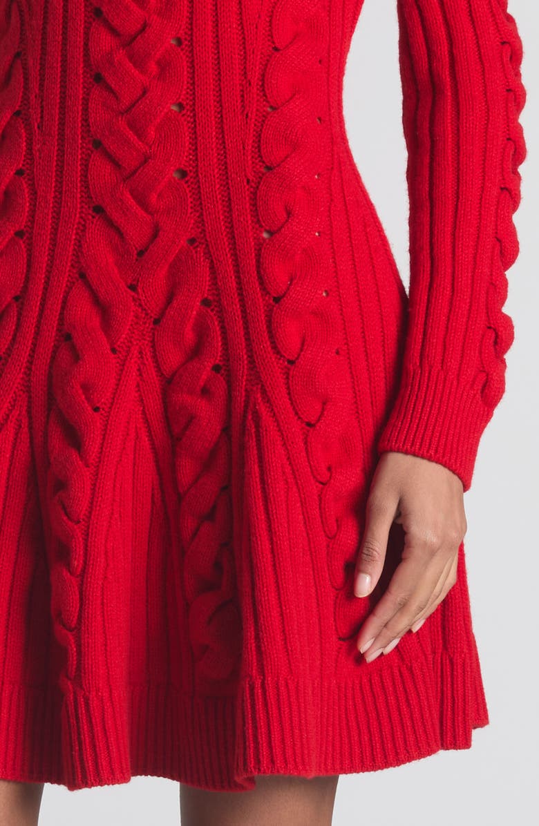 McQueen Long Sleeve Cable Knit Wool & Cashmere Mini Sweater Dress, Alternate, color, Poppy Red